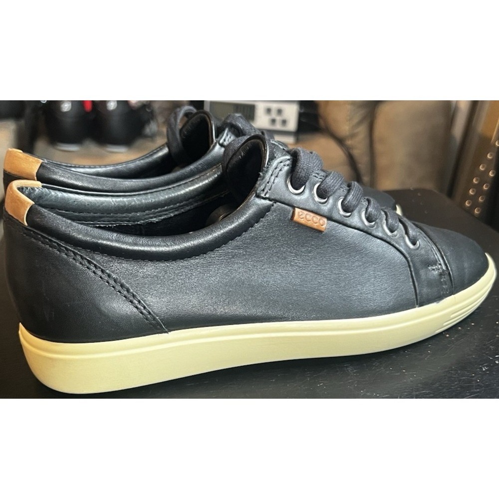 ECCO Soft 7 Sneakers Women's Size 37 (US 6-6.5) Black Leather Lace Up Shoes